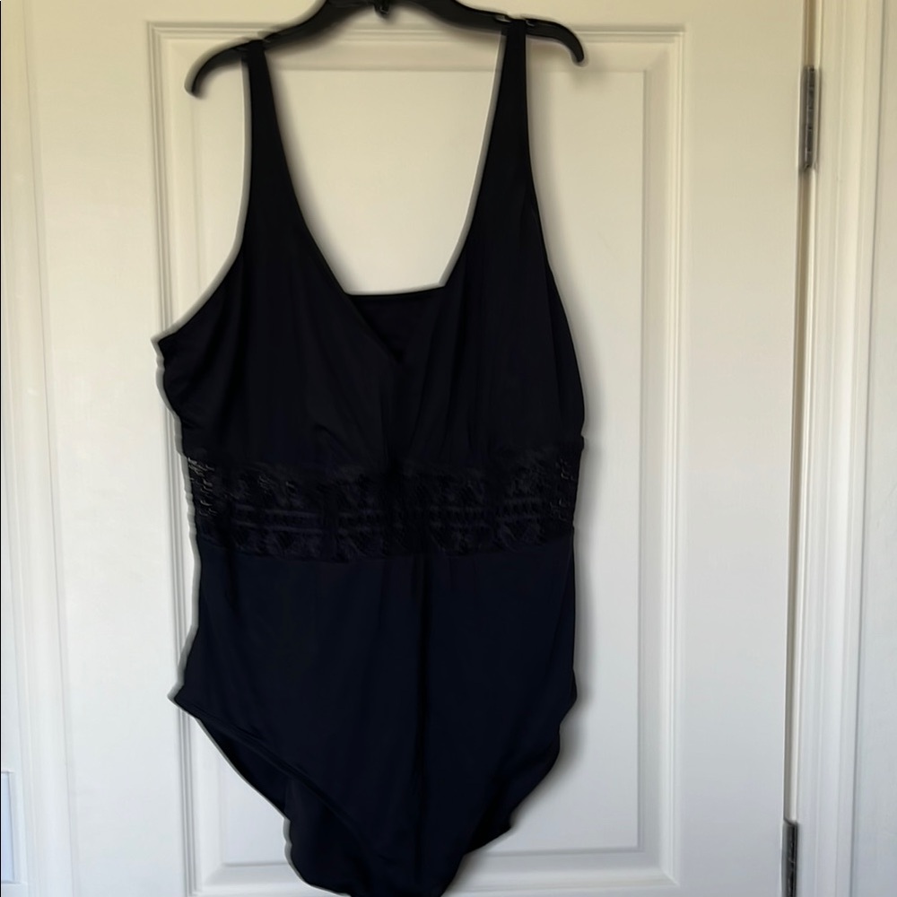 Time and Tru Black One Piece Swimsuit with Tank Straps